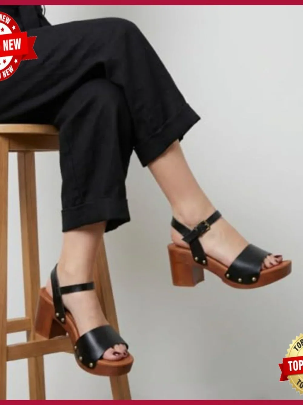 Women's Faux Wood Sandals with Memory Foam Insole, Wide Width Available